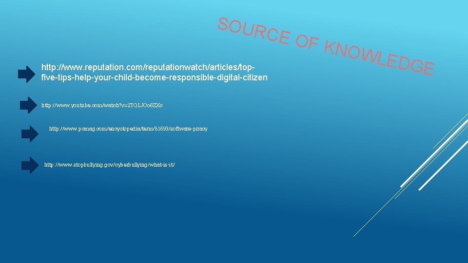 SOUR C E OF http: //www. reputation. com/reputationwatch/articles/topfive-tips-help-your-child-become-responsible-digital-citizen http: //www. youtube. com/watch? v=2 TQLJOo