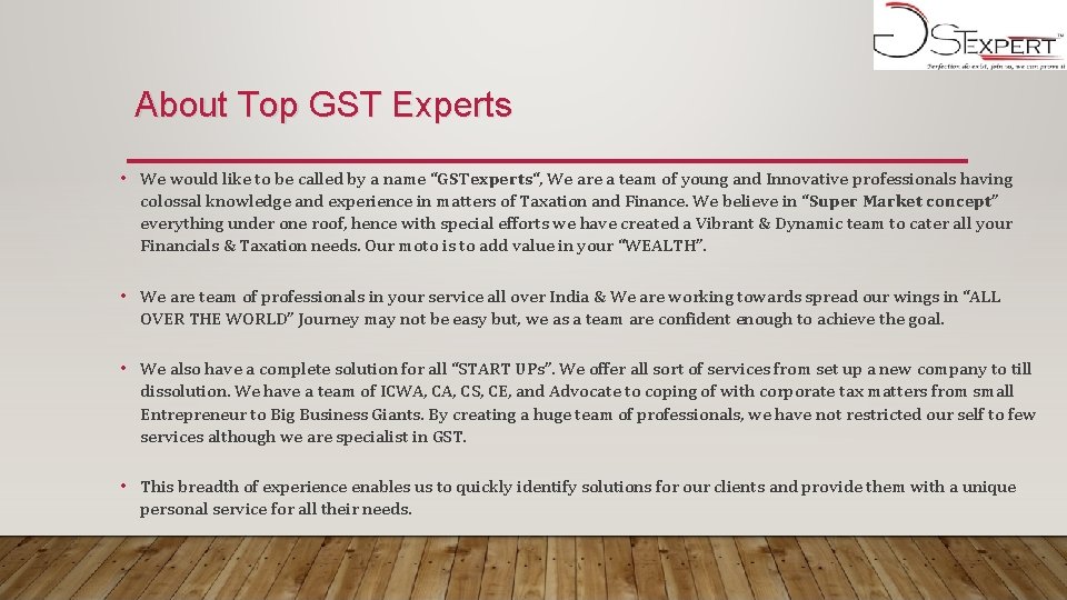 About Top GST Experts • We would like to be called by a name