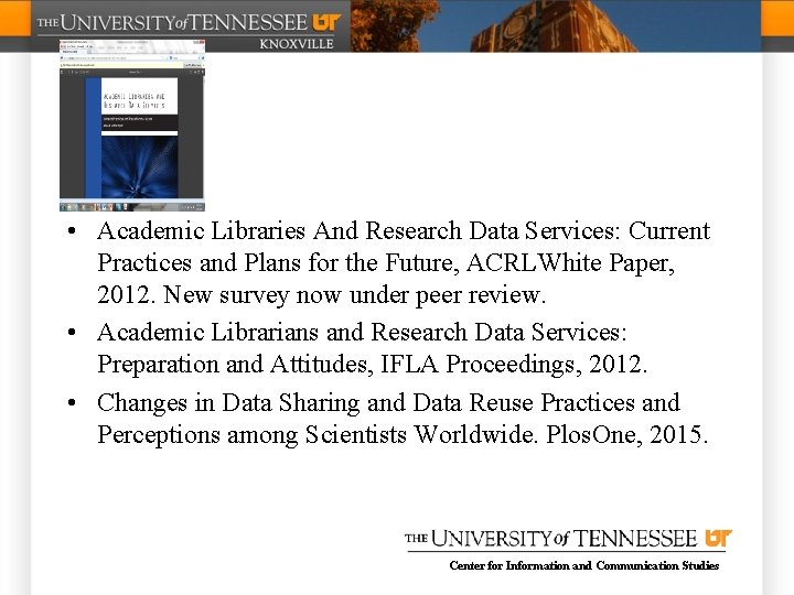  • Academic Libraries And Research Data Services: Current Practices and Plans for the