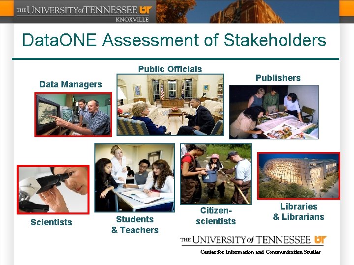 Data. ONE Assessment of Stakeholders Public Officials Data Managers Scientists Students & Teachers Citizenscientists