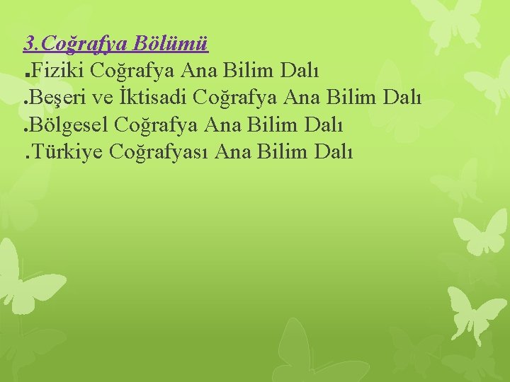 3. Coğrafya Bölümü. Fiziki Coğrafya Ana Bilim Dalı. Beşeri ve İktisadi Coğrafya Ana Bilim