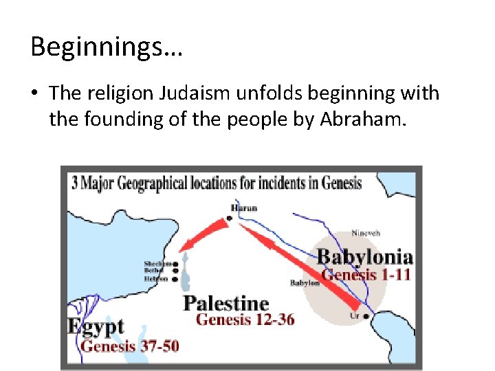 Beginnings… • The religion Judaism unfolds beginning with the founding of the people by