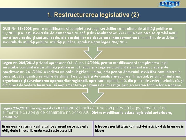 1. Restructurarea legislativa (2) OUG Nr. 13/2008 pentru modificarea şi completarea Legii serviciilor comunitare