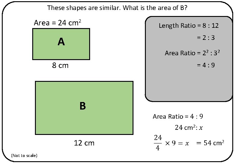 These shapes are similar. What is the area of B? Area = 24 cm