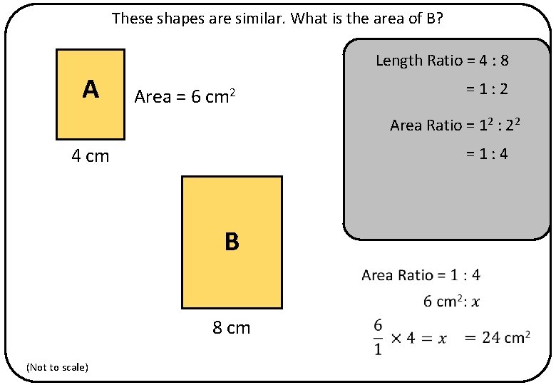 These shapes are similar. What is the area of B? Length Ratio = 4
