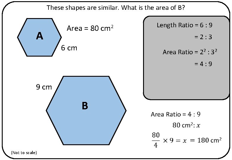 These shapes are similar. What is the area of B? A Area = 80