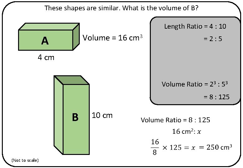 These shapes are similar. What is the volume of B? Length Ratio = 4