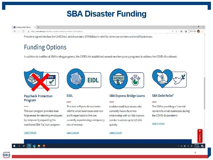 SBA Disaster Funding 8 
