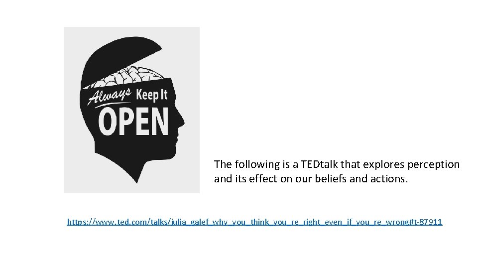 The following is a TEDtalk that explores perception and its effect on our beliefs