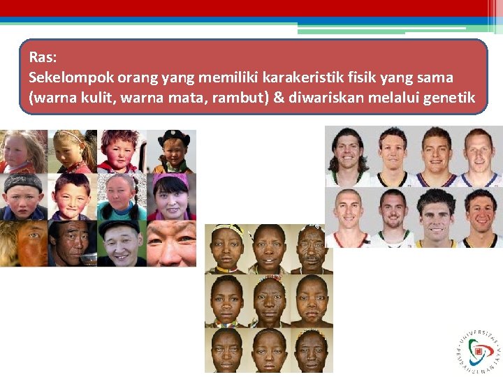 Ras: Sekelompok orang yang memiliki karakeristik fisik yang sama (warna kulit, warna mata, rambut)
