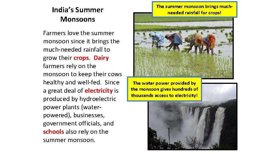India’s Summer Monsoons Farmers love the summer monsoon since it brings the much-needed rainfall