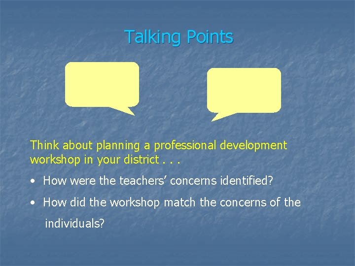 Talking Points Think about planning a professional development workshop in your district. . .