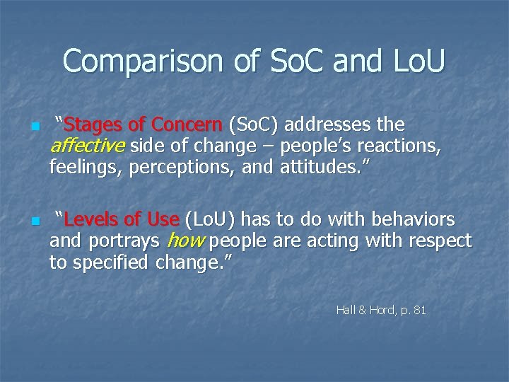 Comparison of So. C and Lo. U n n “Stages of Concern (So. C)