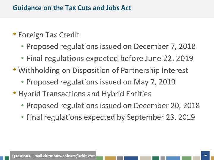 Guidance on the Tax Cuts and Jobs Act • Foreign Tax Credit • Proposed
