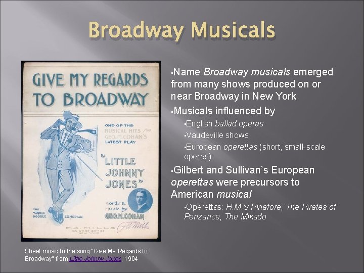 Broadway Musicals • Name Broadway musicals emerged from many shows produced on or near