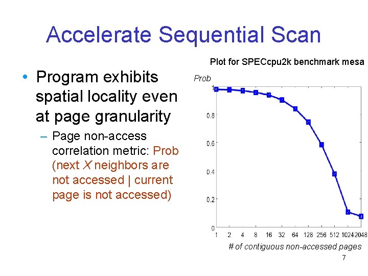 Accelerate Sequential Scan Plot for SPECcpu 2 k benchmark mesa • Program exhibits spatial
