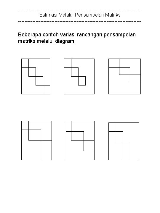 ---------------------------------------Estimasi Melalui Pensampelan Matriks --------------------------------------- Beberapa contoh variasi rancangan pensampelan matriks melalui diagram 