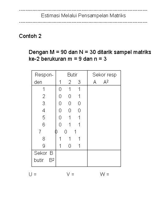 ---------------------------------------Estimasi Melalui Pensampelan Matriks --------------------------------------- Contoh 2 Dengan M = 90 dan N =