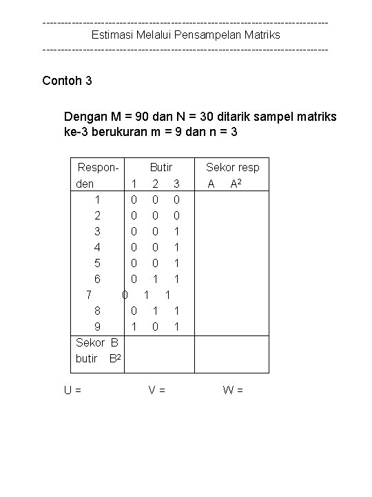 ---------------------------------------Estimasi Melalui Pensampelan Matriks --------------------------------------- Contoh 3 Dengan M = 90 dan N =