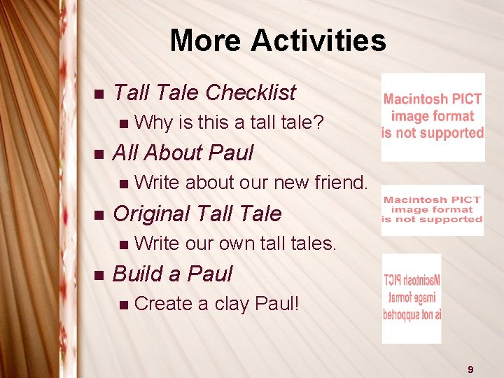 More Activities n Tall Tale Checklist n n All About Paul n n Write
