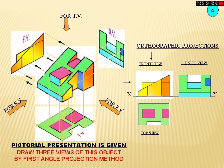 4 FOR T. V. ORTHOGRAPHIC PROJECTIONS FRONT VIEW F OR . V. S FO