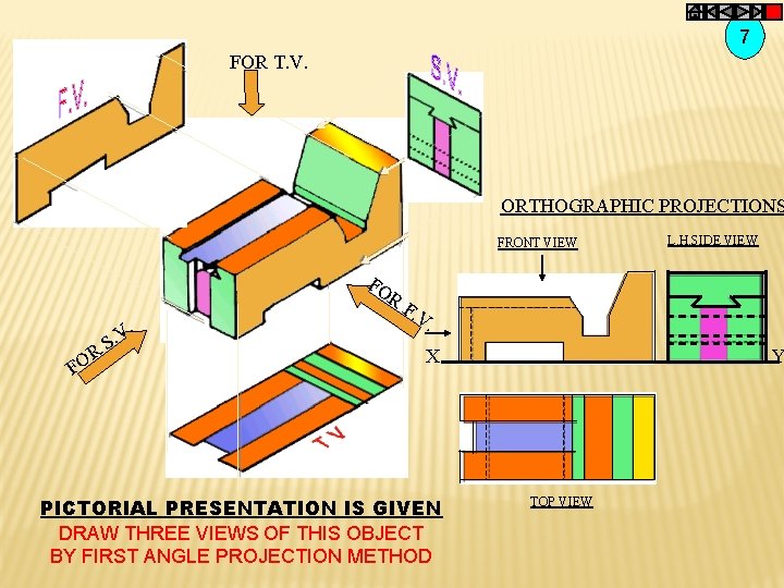 7 FOR T. V. ORTHOGRAPHIC PROJECTIONS FRONT VIEW FO R R O F .