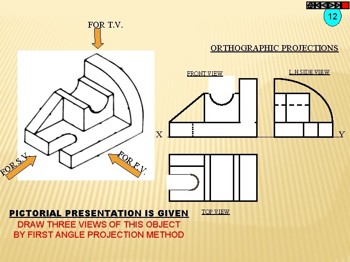 12 FOR T. V. ORTHOGRAPHIC PROJECTIONS FRONT VIEW X F OR . V. S