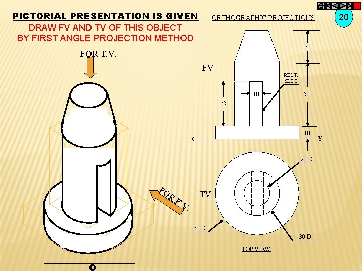 PICTORIAL PRESENTATION IS GIVEN DRAW FV AND TV OF THIS OBJECT BY FIRST ANGLE