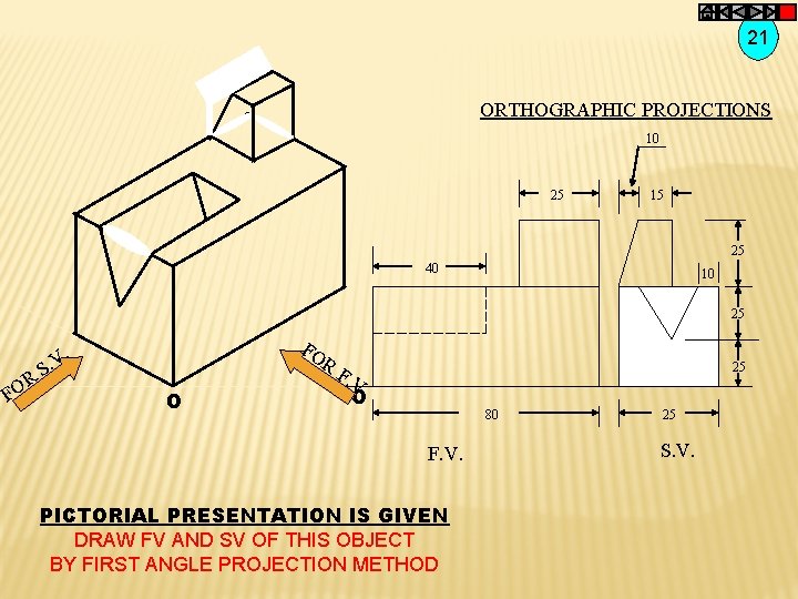 21 ORTHOGRAPHIC PROJECTIONS 10 25 15 25 40 10 25 R FO FO .