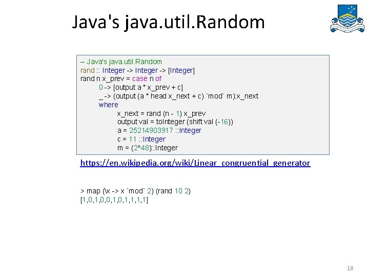 Java's java. util. Random -- Java's java. util. Random rand : : Integer ->