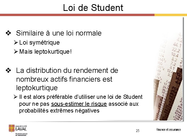 Loi de Student v Similaire à une loi normale Ø Loi symétrique Ø Mais