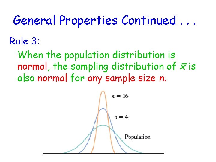 General Properties Continued. . . Rule 3: When the population distribution is normal, the