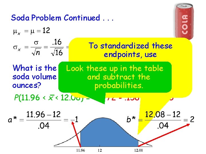 Soda Problem Continued. . . To standardized these endpoints, use What is the probability