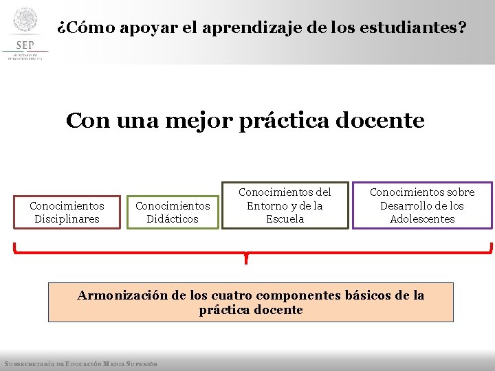 ¿Cómo apoyar el aprendizaje de los estudiantes? Con una mejor práctica docente Conocimientos Disciplinares