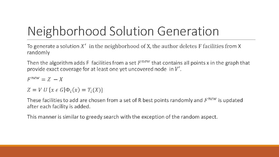 Neighborhood Solution Generation 