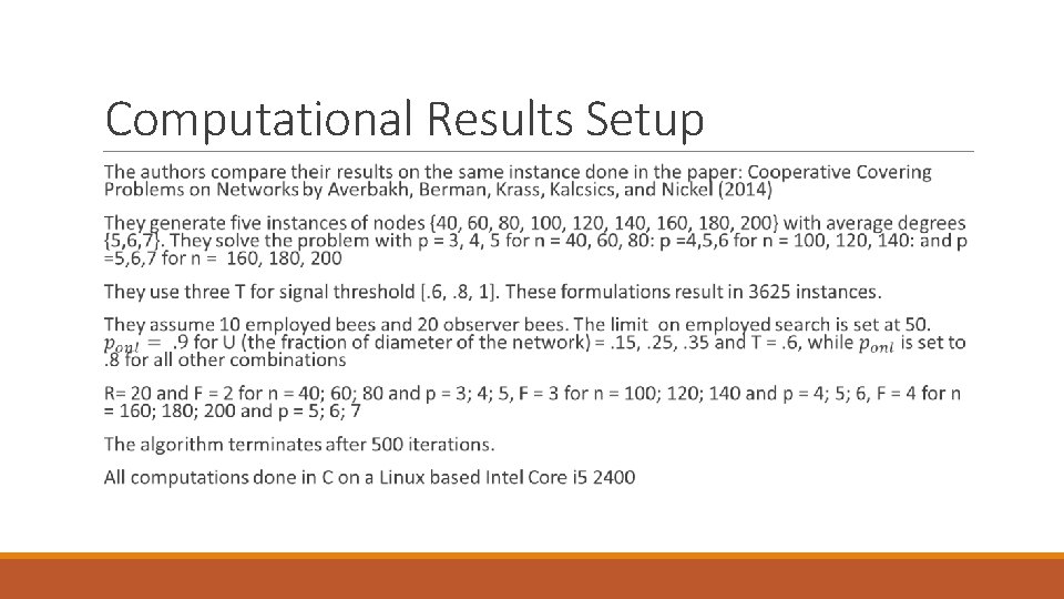 Computational Results Setup 