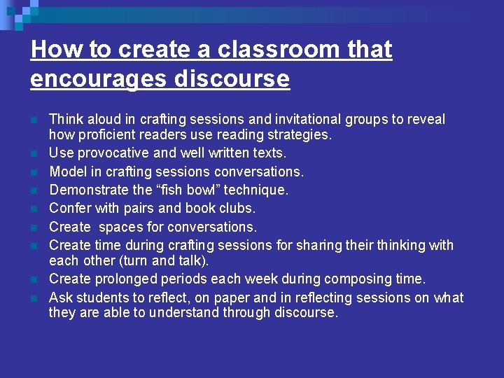 How to create a classroom that encourages discourse n n n n n Think