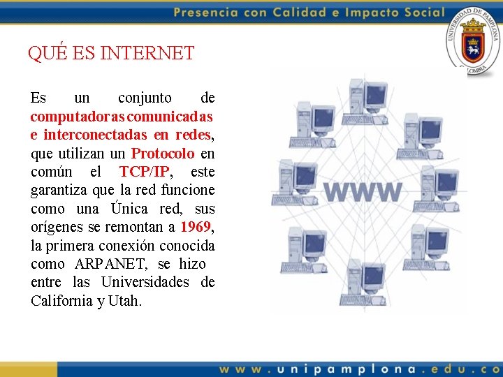 QUÉ ES INTERNET Es un conjunto de computadoras comunicadas e interconectadas en redes, que