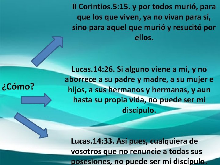 II Corintios. 5: 15. y por todos murió, para que los que viven, ya