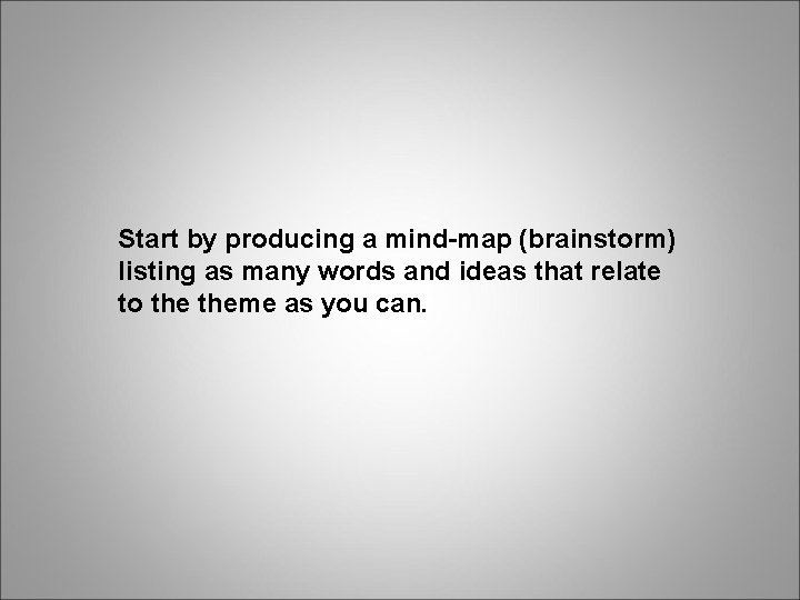 Start by producing a mind-map (brainstorm) listing as many words and ideas that relate
