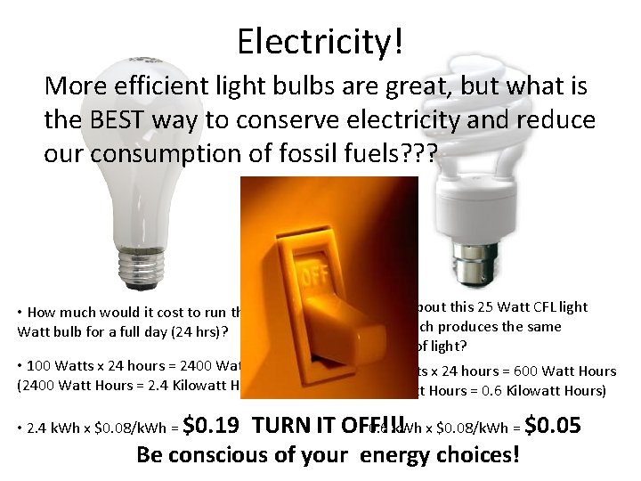 Electricity! More efficient light bulbs are great, but what is the BEST way to