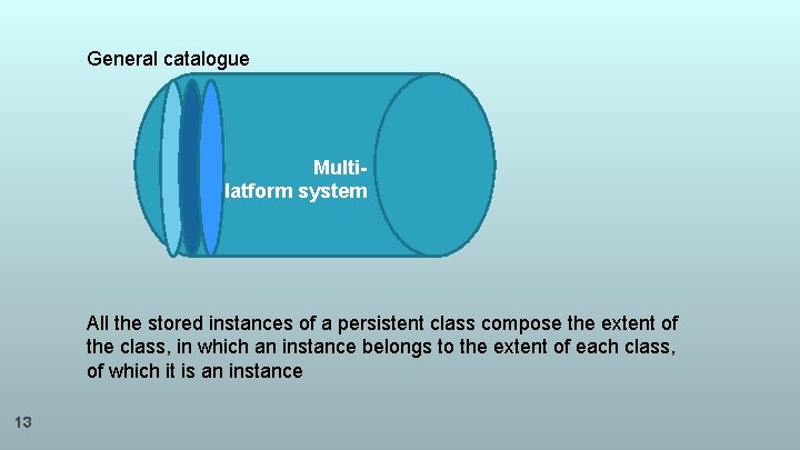 General catalogue Multiplatform system All the stored instances of a persistent class compose the