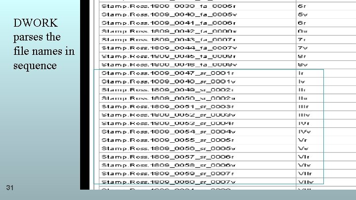 DWORK parses the file names in sequence 31 