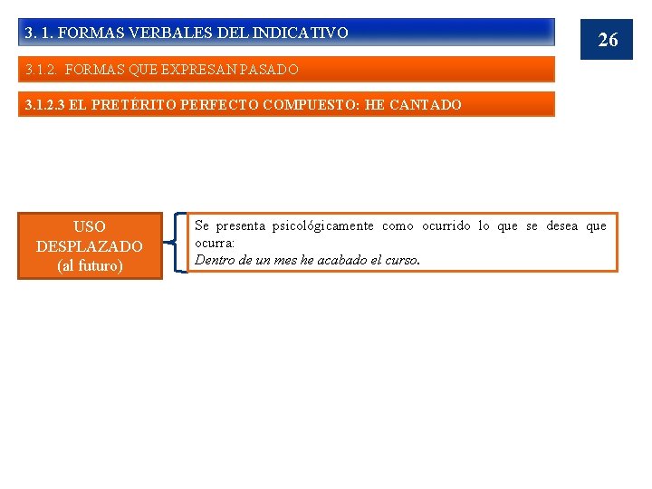 3. 1. FORMAS VERBALES DEL INDICATIVO 26 3. 1. 2. FORMAS QUE EXPRESAN PASADO