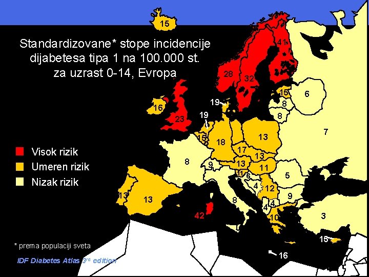 15 Standardizovane* stope incidencije dijabetesa tipa 1 na 100. 000 st. za uzrast 0