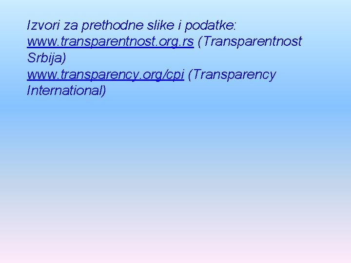 Izvori za prethodne slike i podatke: www. transparentnost. org. rs (Transparentnost Srbija) www. transparency.