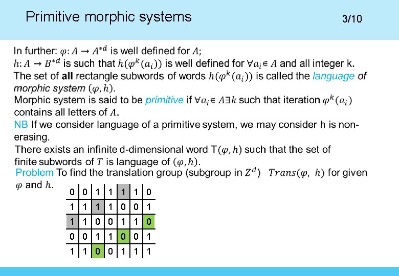 Primitive morphic systems 0 0 1 1 1 1 0 0 0 1 1