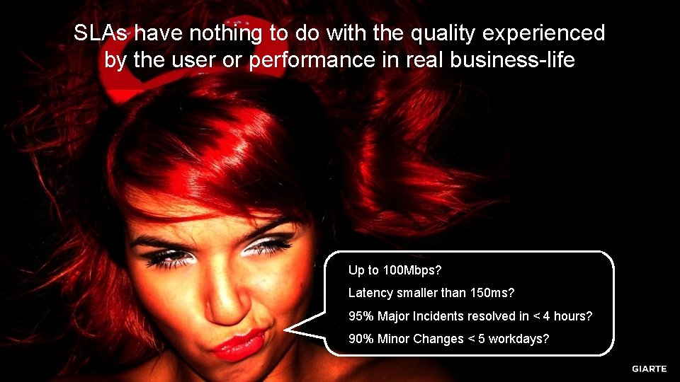 SLAs have nothing to do with the quality experienced by the user or performance