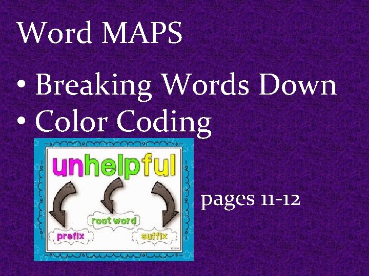 Word MAPS • Breaking Words Down • Color Coding pages 11 -12 Word MAPS • Breaking Words Down • Color Coding pages 11 -12