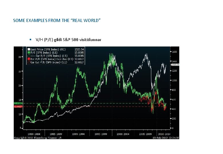 SOME EXAMPLES FROM THE “REAL WORLD” § V/H (P/E) gildi S&P 500 vísitölunnar 